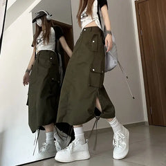 Grunge Punk High Waist Slide Pocket Baggy Cargo Skirt