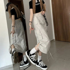 Grunge Punk High Waist Slide Pocket Baggy Cargo Skirt