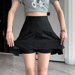 Korean Black Gray Pleated Summer Mini Skirt