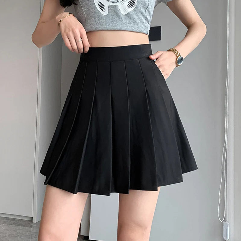 Korean Black Gray Pleated Summer Mini Skirt