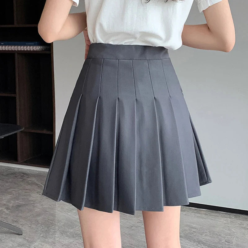 Korean Black Gray Pleated Summer Mini Skirt