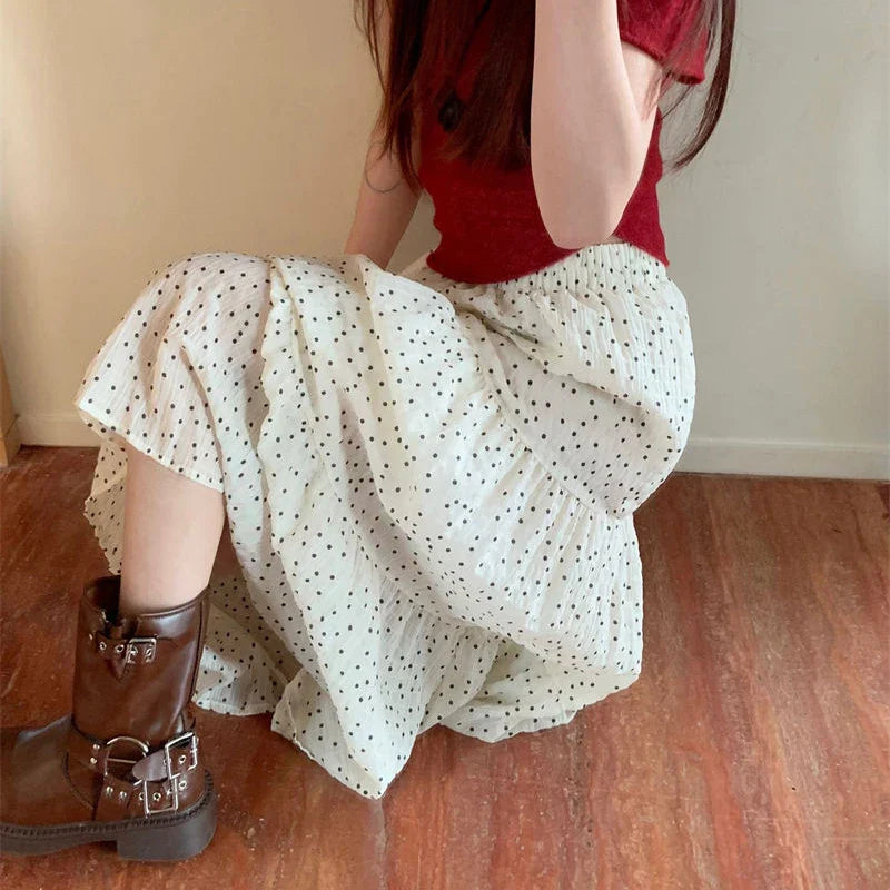 Fashion Polka Dot Loose High Waist Summer Skirt