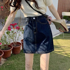 Korean Dark Blue High Waist Denim Mini Skirt