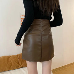 Pleated Pu Leather High Waist Irregular Skirt