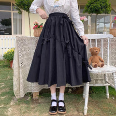 Summer Kawaii Bow High Waist A-Line Midi Skirt