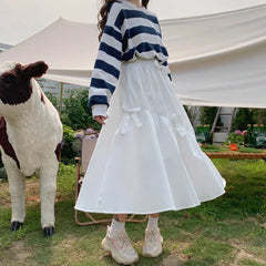 Summer Kawaii Bow High Waist A-Line Midi Skirt