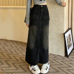 Vintage High Waist Streetwear A-Line Denim Skirt