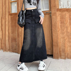 Vintage High Waist Streetwear A-Line Denim Skirt