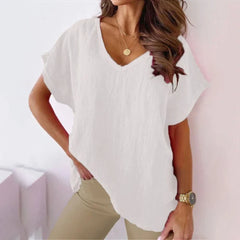 Summer Loose V-Neck Khaki T-Shirt