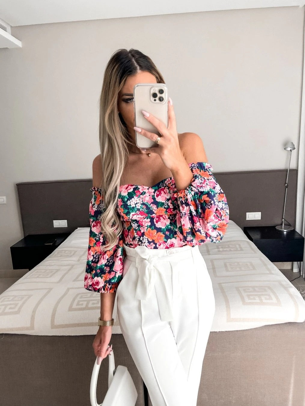 Top Summer Off Shoulder Floral Blouses Holiday Slash Neck Tops