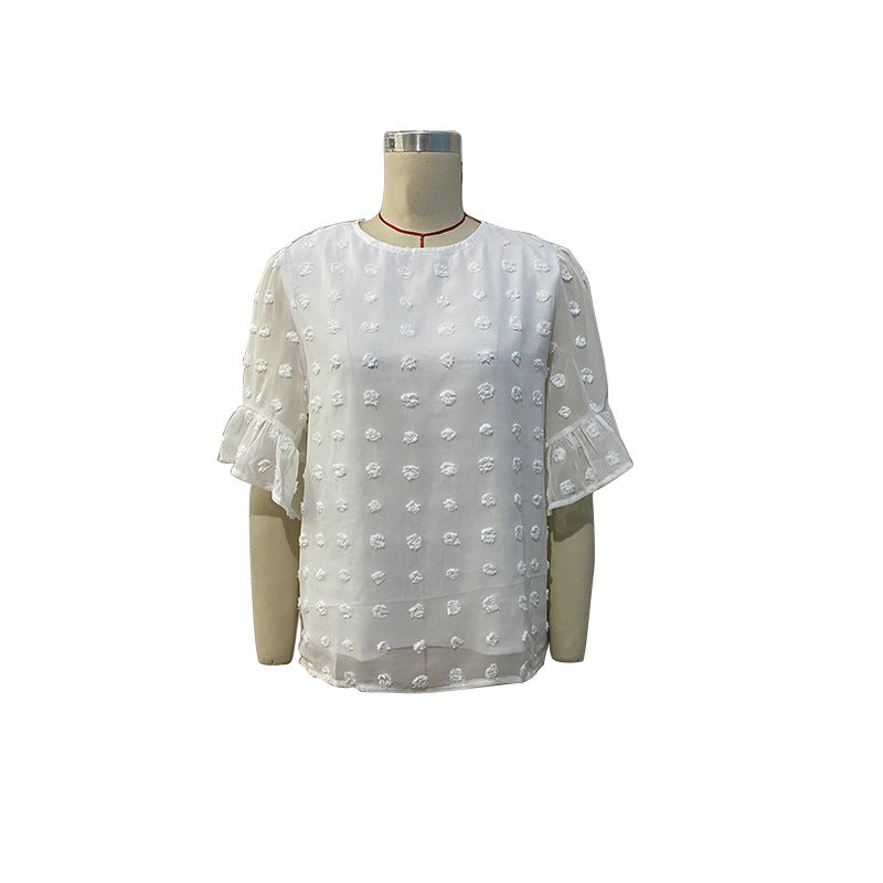 Elegant Chic White Short Sleeve Shirt Chiffon Blouse Korean Fashion Lady Tops