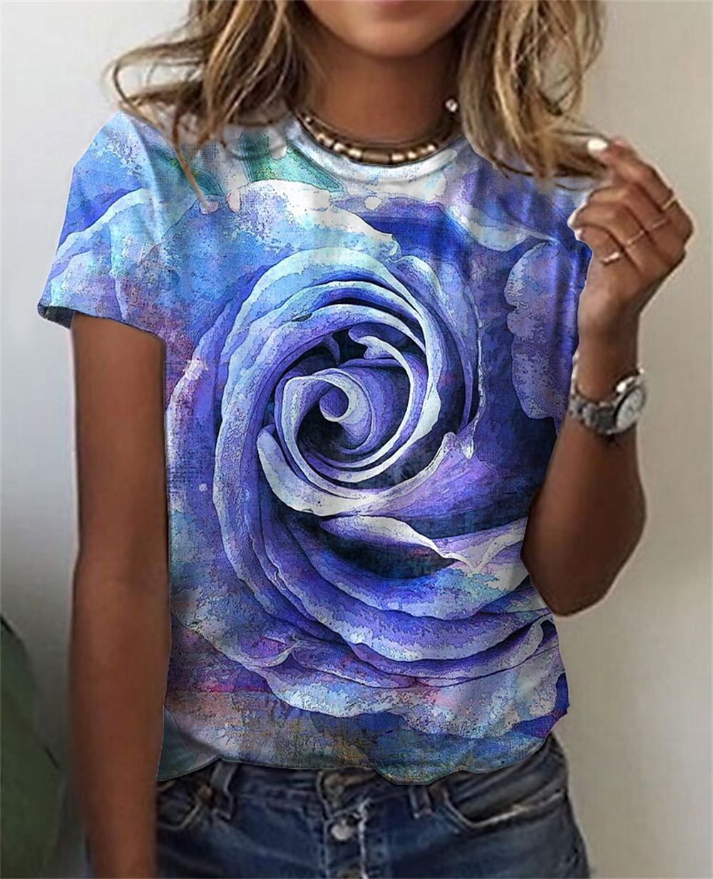 Fashion Blouse  Tops for Woman 3D Rose Printing Short