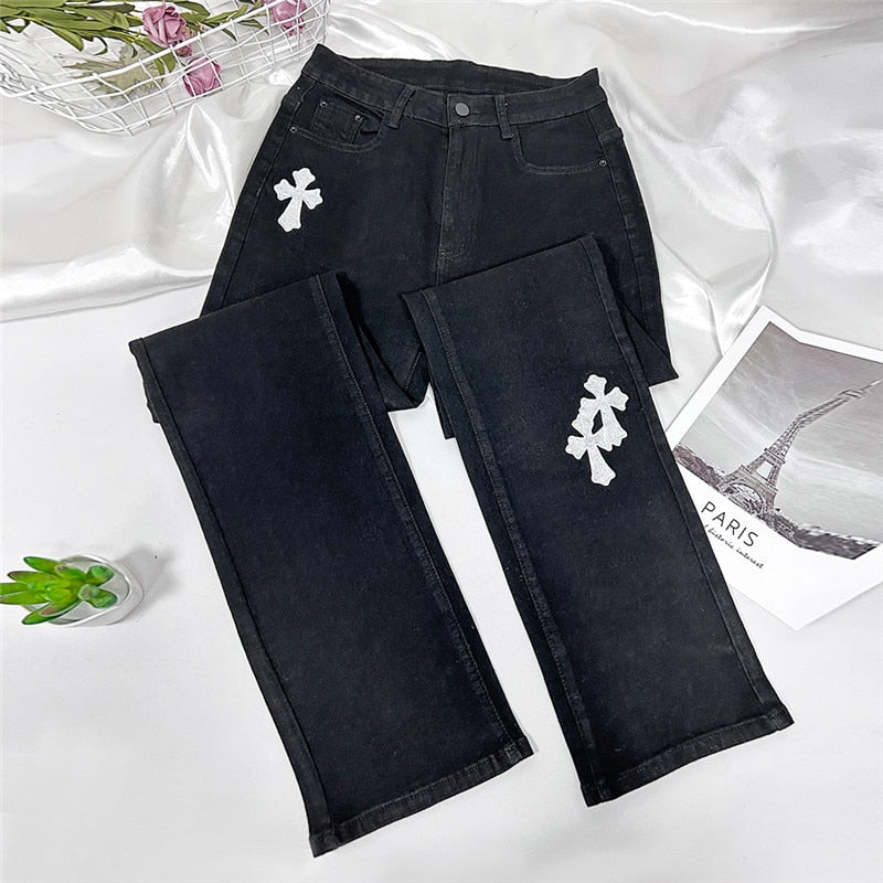 Low Waist Vintage Straight Denim Trousers Cyber Y2k Goth Pants Fashion Mom Jeans