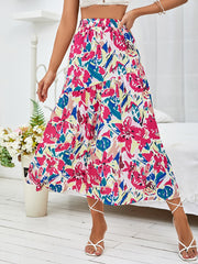 Floral Print Ruffle Hem Skirt