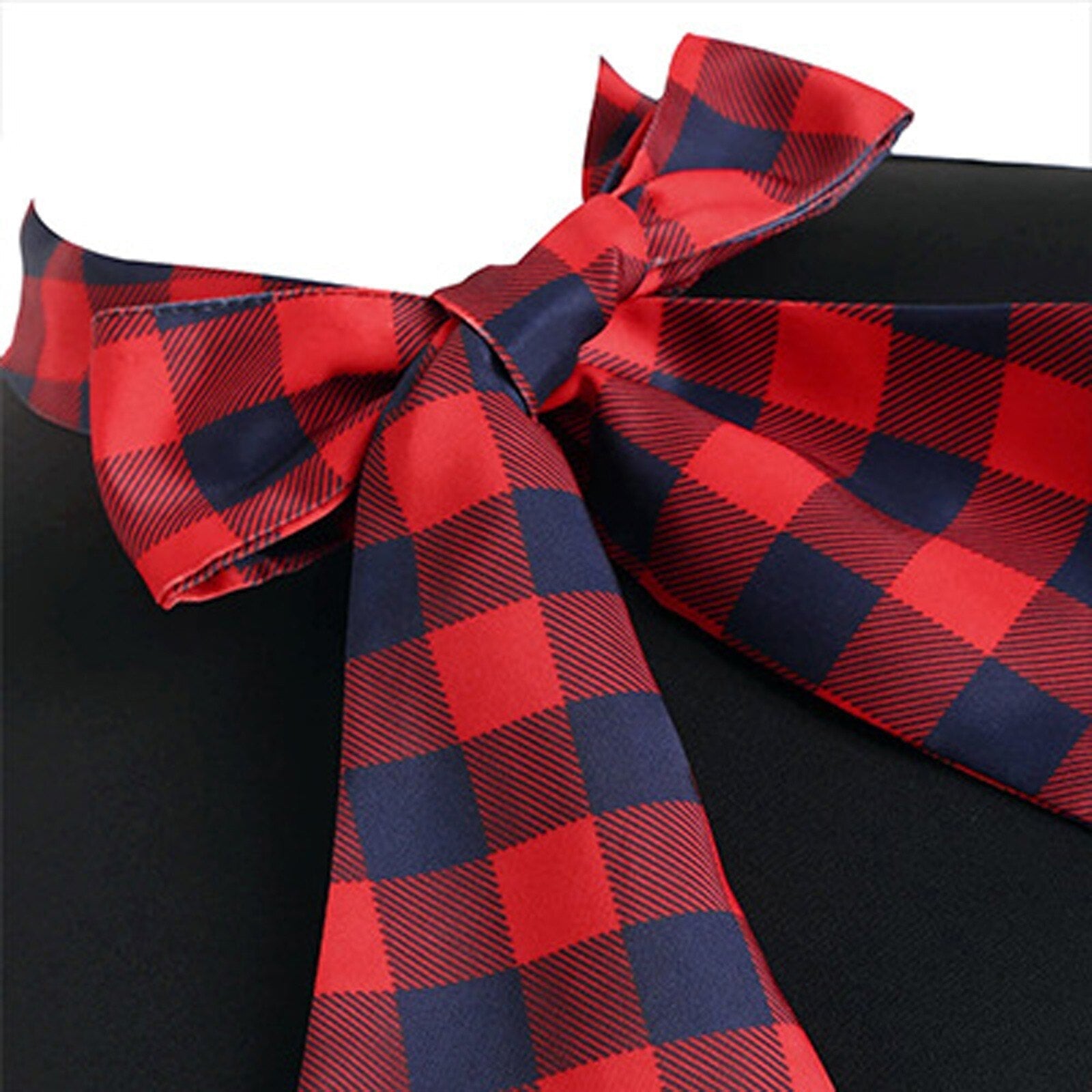 Plaid Patchwork Bow Collar Zipper Short Sleeve Vintage Christmas Costume Retro Office Party Midi Dress