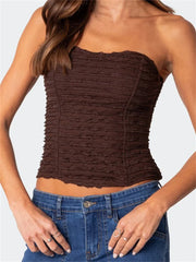 Summer Ruched Tube Strapless Off Shoulder Backless Bustiers聽Corsets聽Party Club Solid Mini Vest  Crop Top