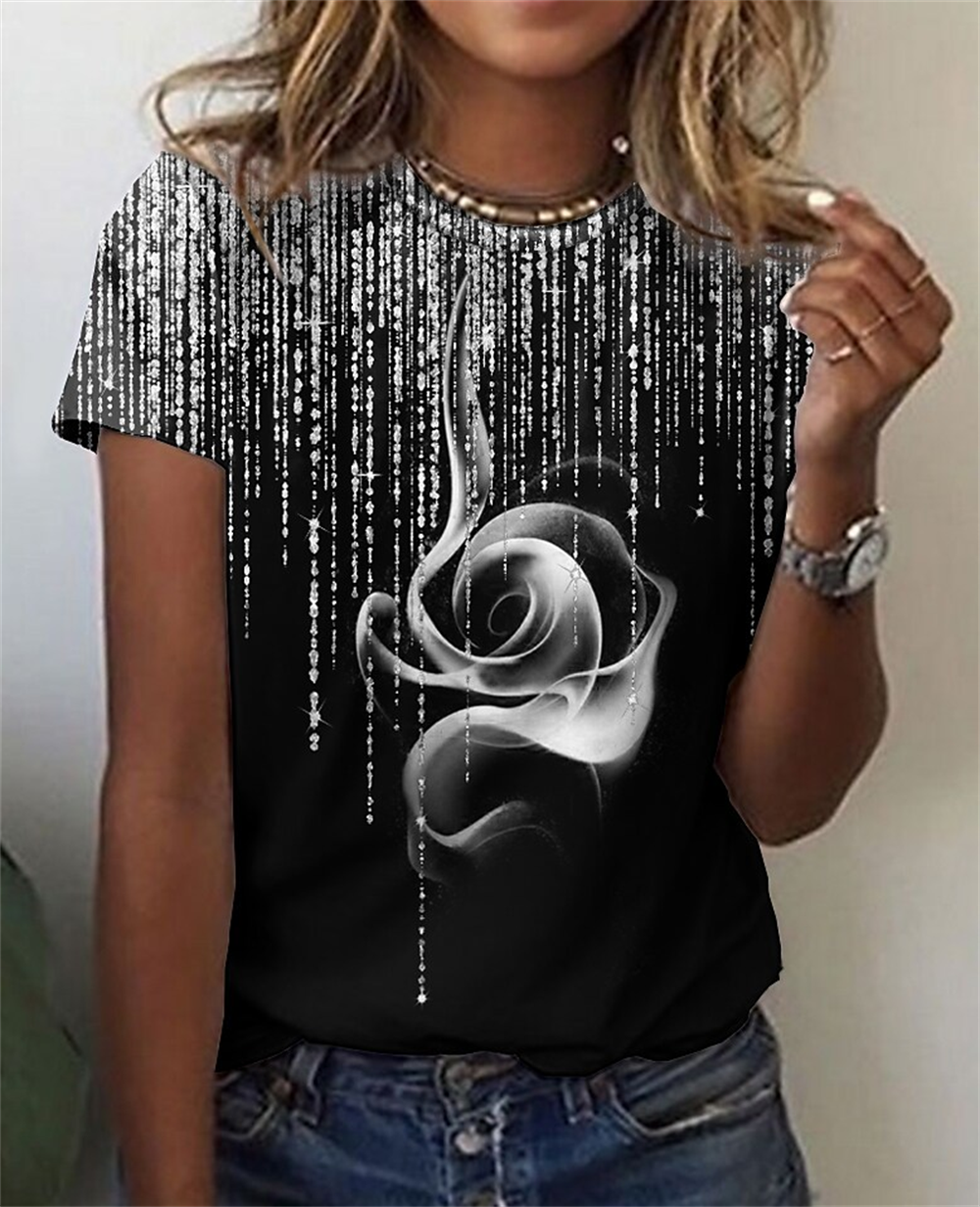 Fashion Blouse  Tops for Woman 3D Rose Printing Short