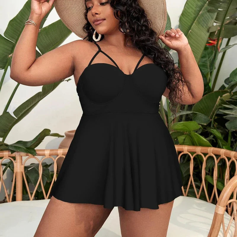 Tummy Control Pad Tankini Top with Swim Short Plus Size Swimsuits