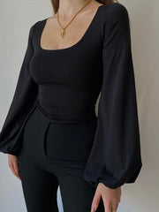 Lantern Sleeve Square Neck Tee