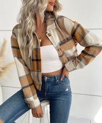Drop Shoulder Plaid Crop Coat