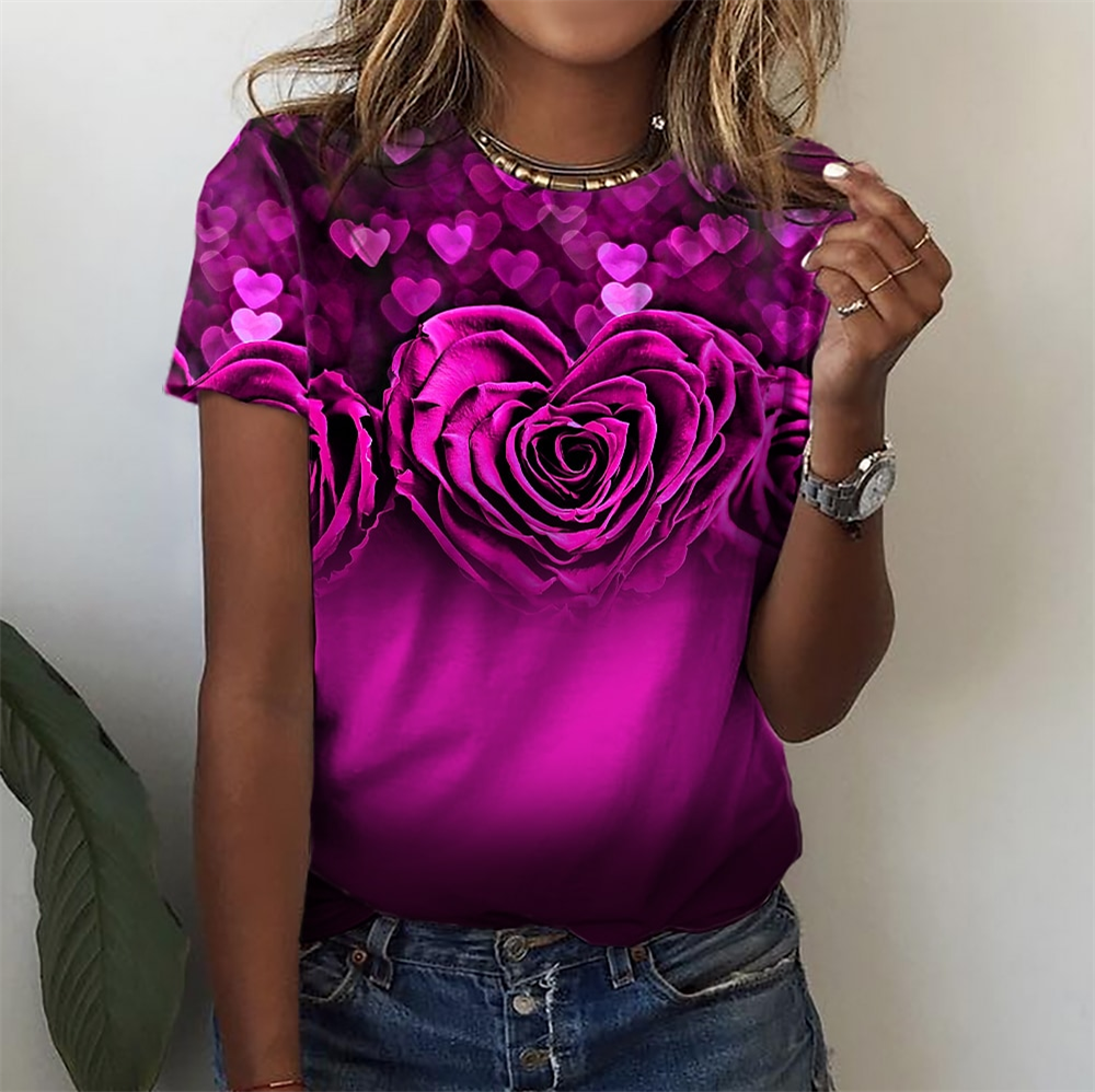 Fashion Blouse  Tops for Woman 3D Rose Printing Short