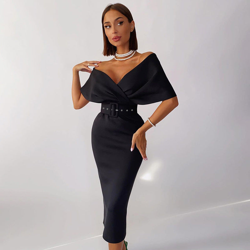 Off-Shoulder Elegant Party Ladies Vintage Evening Formal Midi Dress