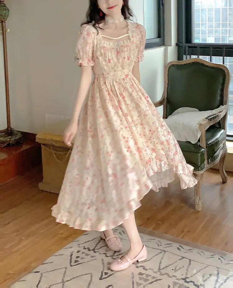 Elegant Lolita Party  Korean Fashion Holiday Floral Dress