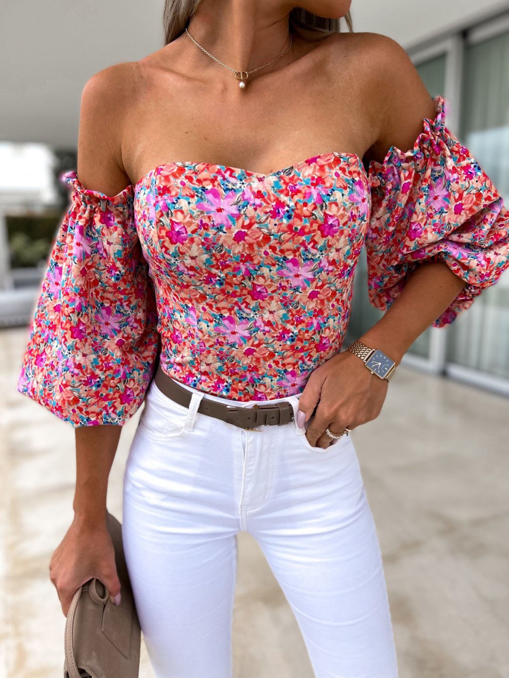 Top Summer Off Shoulder Floral Blouses Holiday Slash Neck Tops