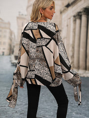 Leopard Print V-neck Cuff Tie Blouse