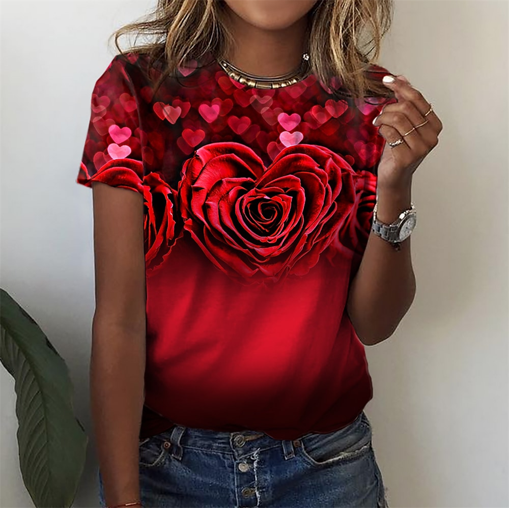 Fashion Blouse  Tops for Woman 3D Rose Printing Short