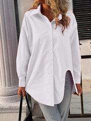 Blouses Solid Lapel Long Sleeve Blouse for Women