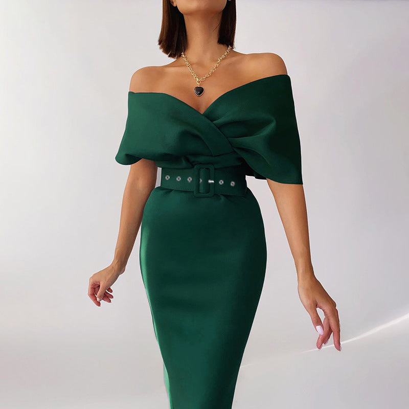 Off-Shoulder Elegant Party Ladies Vintage Evening Formal Midi Dress