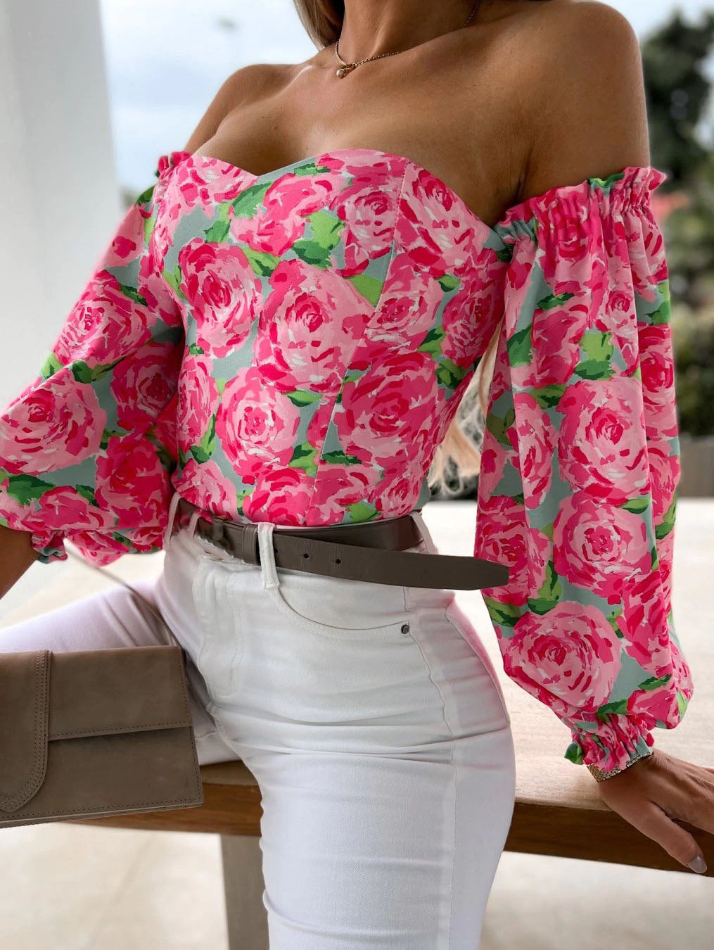 Top Summer Off Shoulder Floral Blouses Holiday Slash Neck Tops