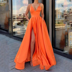 V-Neck Satin Strap Dress