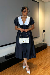 Athena Doll Collar Puff Sleeve Midi Dress