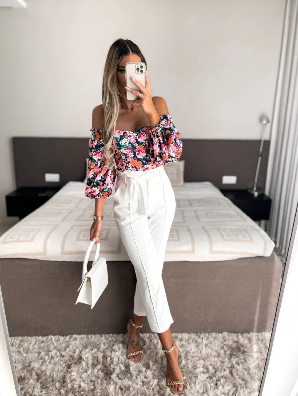 Top Summer Off Shoulder Floral Blouses Holiday Slash Neck Tops