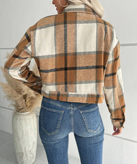Drop Shoulder Plaid Crop Coat