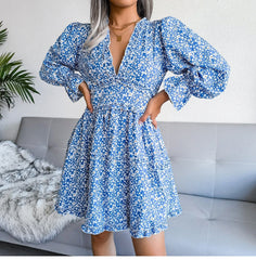 V-Neck Floral Chiffon Dress