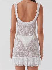 V-neck Backless Lace Slim Fit Mini Dresses