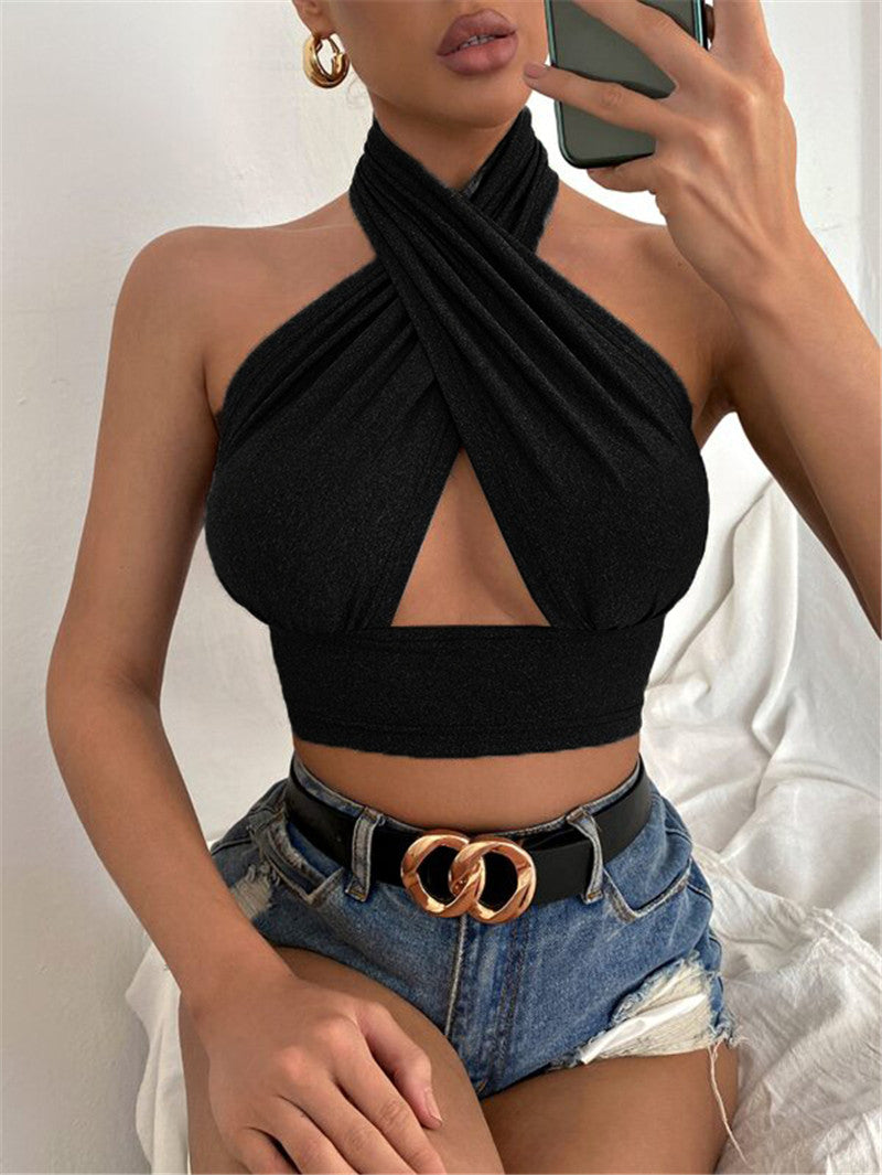 Cross Halter Neck Crop Top