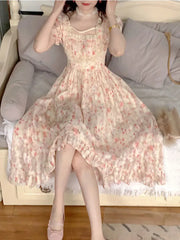 Elegant Lolita Party  Korean Fashion Holiday Floral Dress