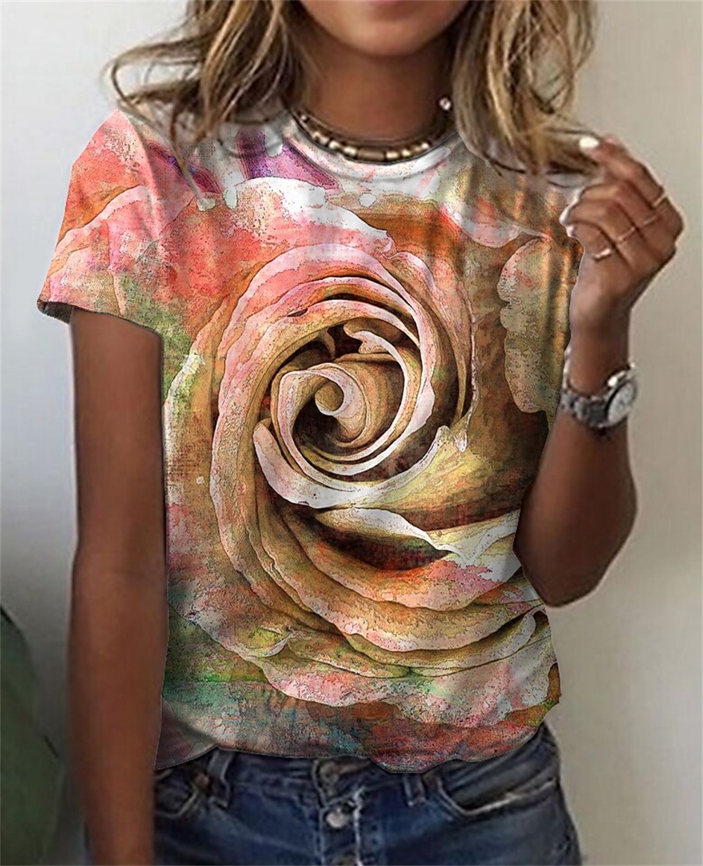 Fashion Blouse  Tops for Woman 3D Rose Printing Short