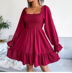 Flared Full Sleeve Ruffled Dress