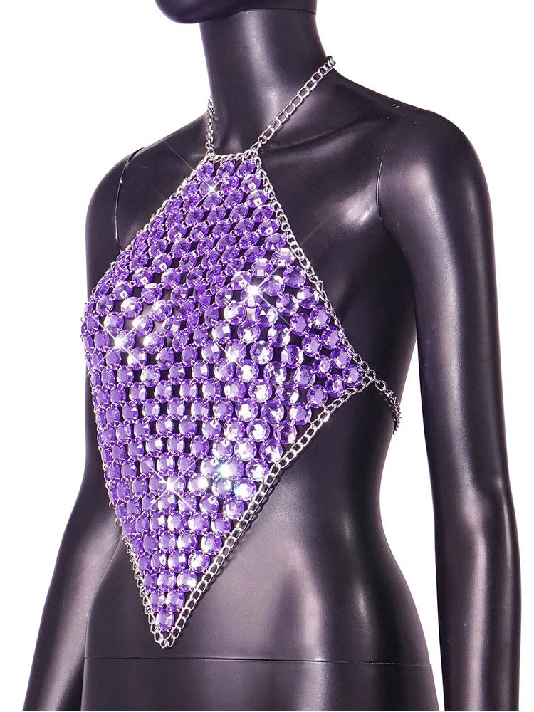 Purple Metal Chain Halter Rave Tank Top