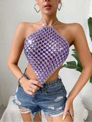 Purple Metal Chain Halter Rave Tank Top