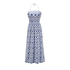 Backless Vintage Print Bohemia Dress