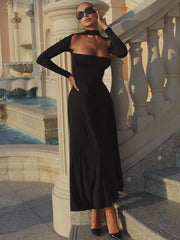 Cut Out Solid Elegant 's Night Club Maxi Dress