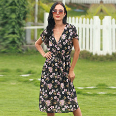 Deep V Neck Floral Dress