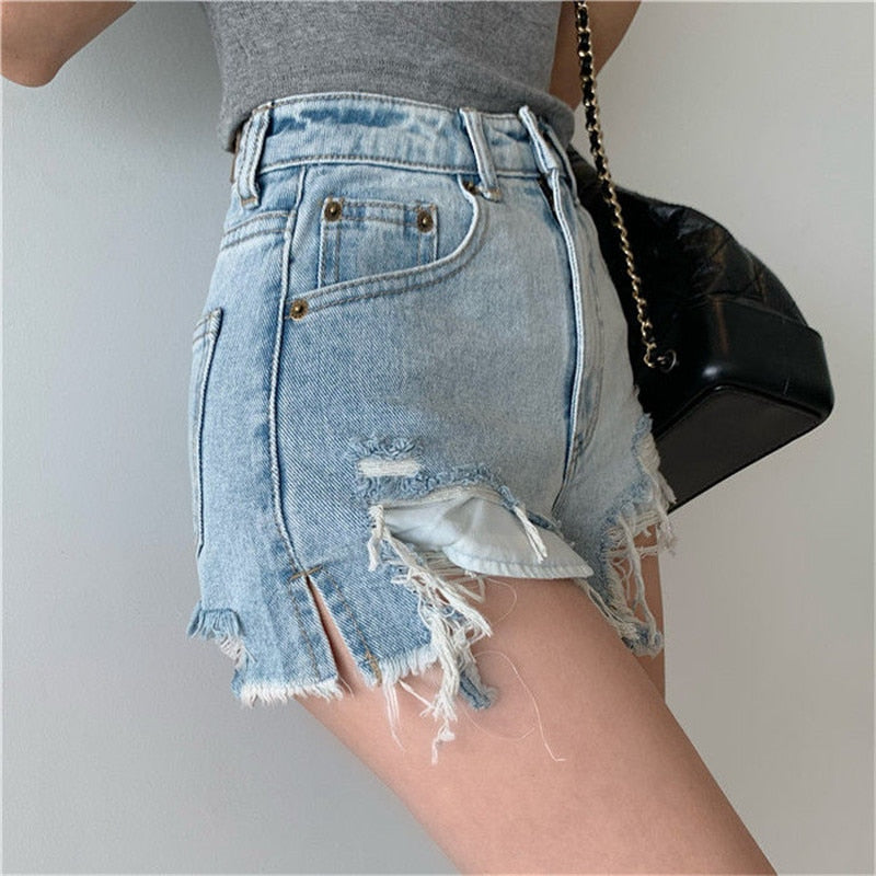 Denim Shorts with Tassel Pockets Mini Short Jeans