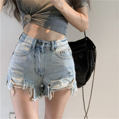 Denim Shorts with Tassel Pockets Mini Short Jeans